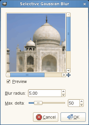 Selective Gaussian filter parameters settings