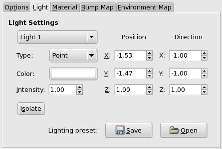 Light options of the Lighting filter