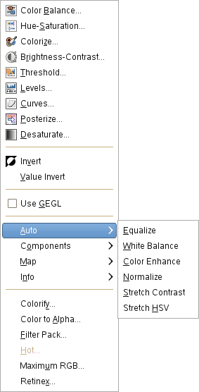 The Colors/Auto submenu