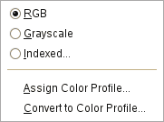 The Mode submenu of the Image menu