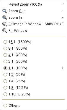 The Zoom submenu of the View menu