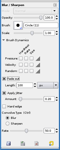 Tool Options for the Blur/Sharpen tool
