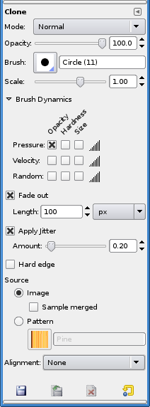 Tool Options for the Clone tool