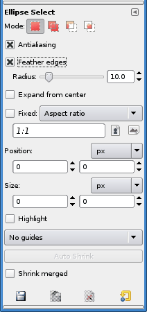 Tool Options for the Ellipse Select tool