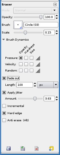 Tool Options for the Eraser tool