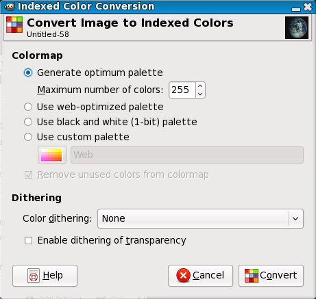 Dialog Change to Indexed Colors