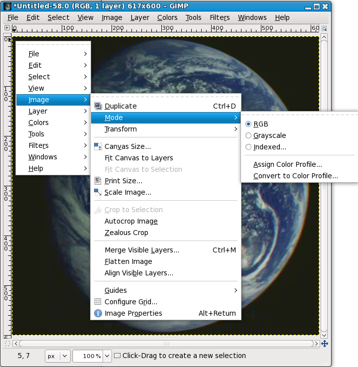 Dialog for changing the mode